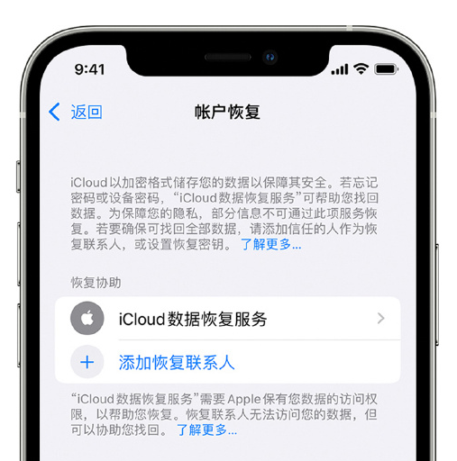 枣阳苹果手机维修分享在 iPhone 上设置帐户恢复联系人的方法 