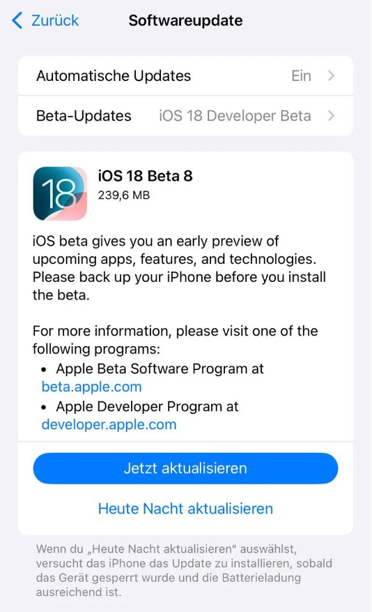 枣阳苹果手机维修分享苹果 iOS / iPadOS 18 开发者预览版 Beta 8 发布 